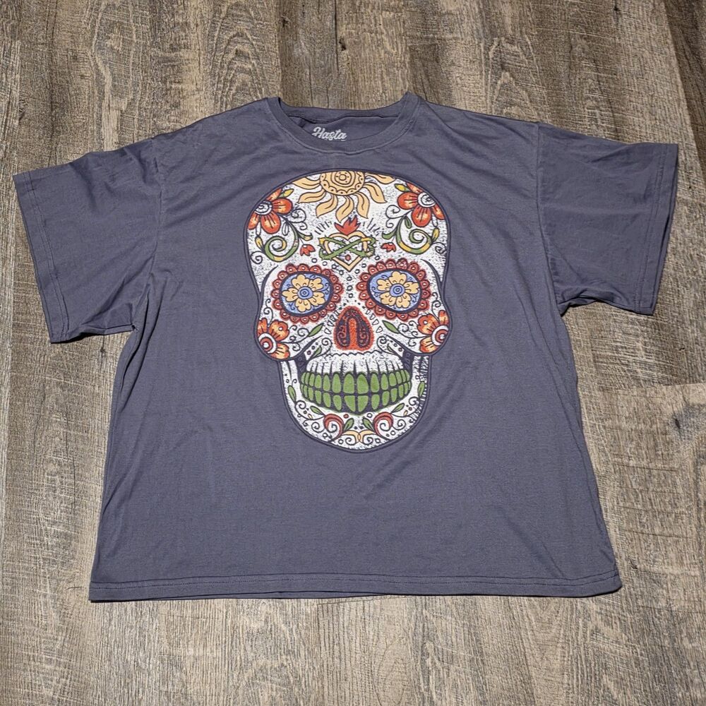HASTA SIEMPRE Women's Purple 'Skull' Graphic Print Short Sleeve T-Shirt Size L